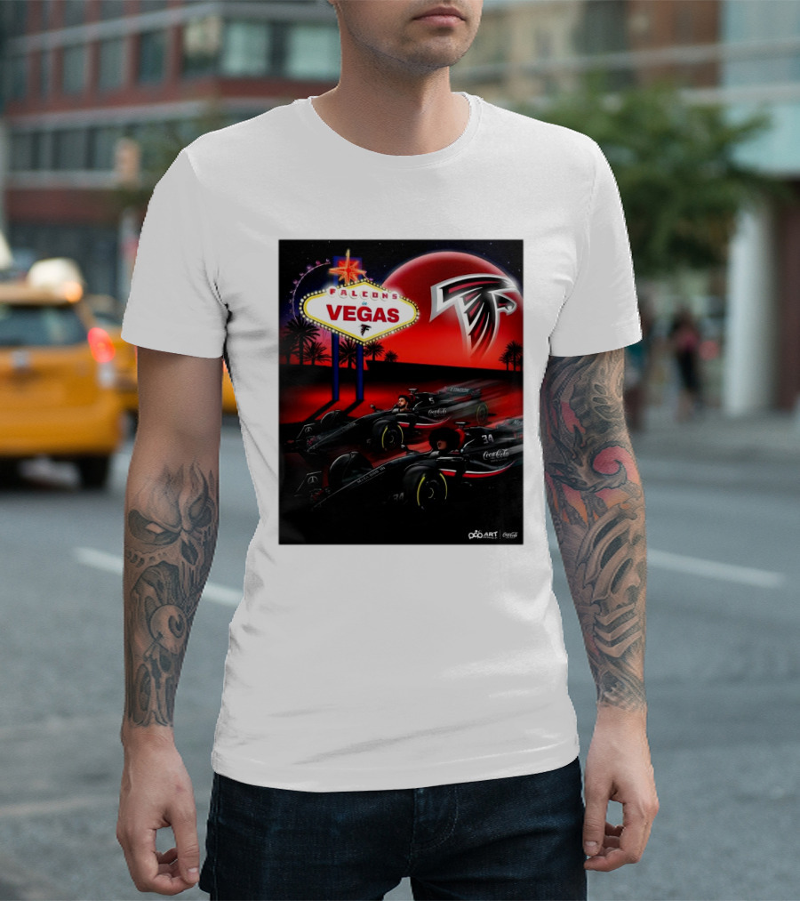 Falcons Vegas Coca-Cola Racing with Atlanta Falcons Logo and Sign T-Shirt