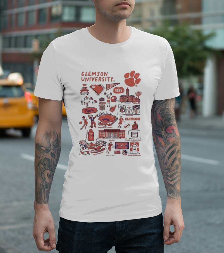 Clemson University Tigers 1889 Paw Print South Carolina Football Basketball Bowman Field Memorial Stadium Vive La Fete T-Shirt