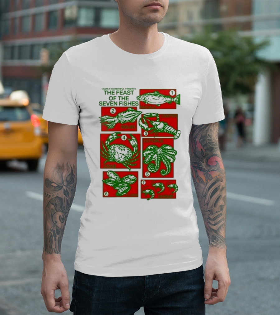 Double Wonderful Presents The Feast Of The Seven Fishes Fish Squid Lobster Crab Octopus Shrimp Clams T-Shirt