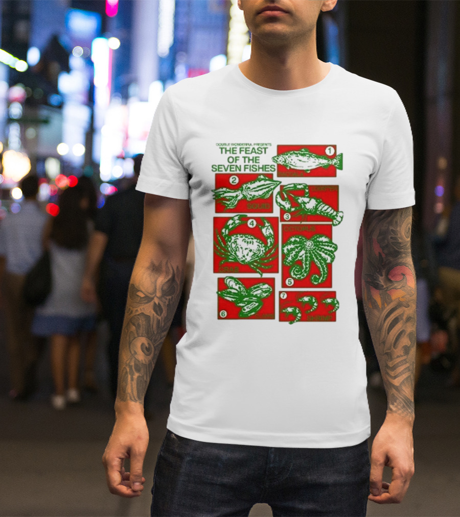 Double Wonderful Presents The Feast Of The Seven Fishes Fish Squid Lobster Crab Octopus Shrimp Clams T-Shirt