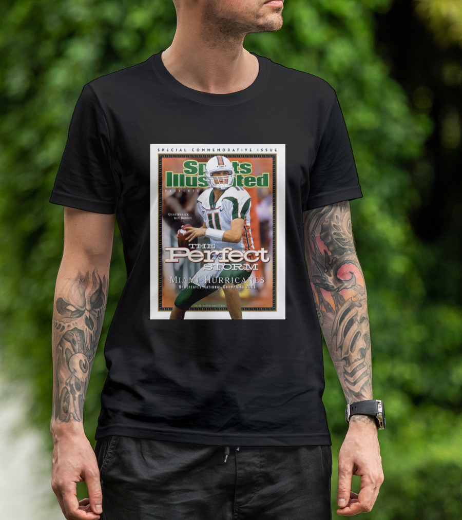 The Perfect Storm Sports Illustrated Miami Hurricanes Ken Dorsey Quarterback Undefeated National Champions 2001 T-Shirt