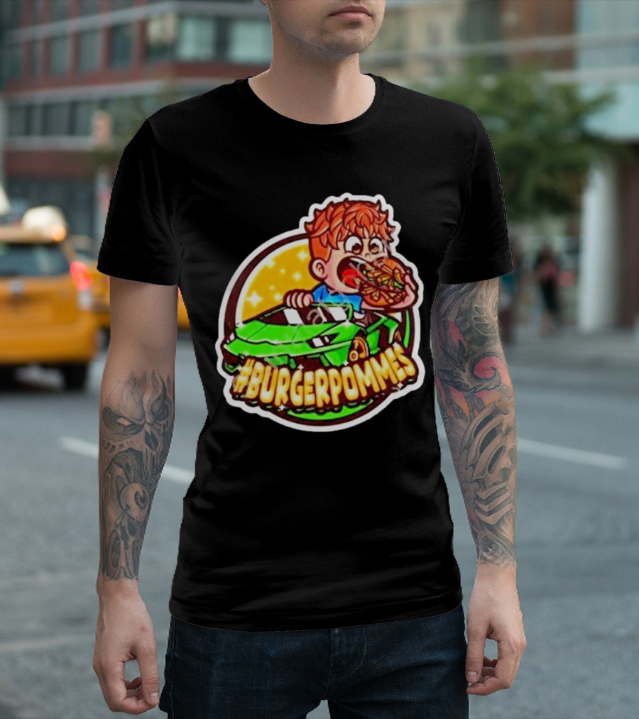 Lukas Eating Burger In Green Car #Burgerpommes T-Shirt