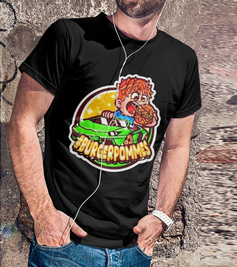 Lukas Eating Burger In Green Car #Burgerpommes T-Shirt