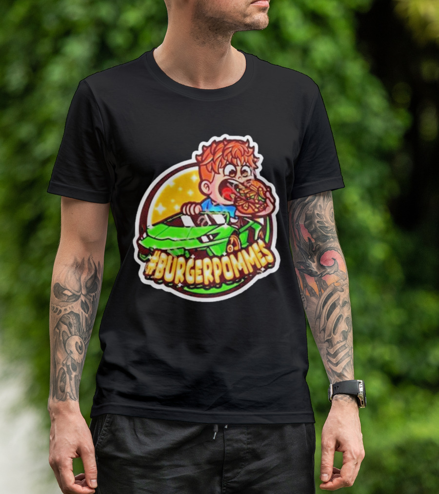 Lukas Eating Burger In Green Car #Burgerpommes T-Shirt