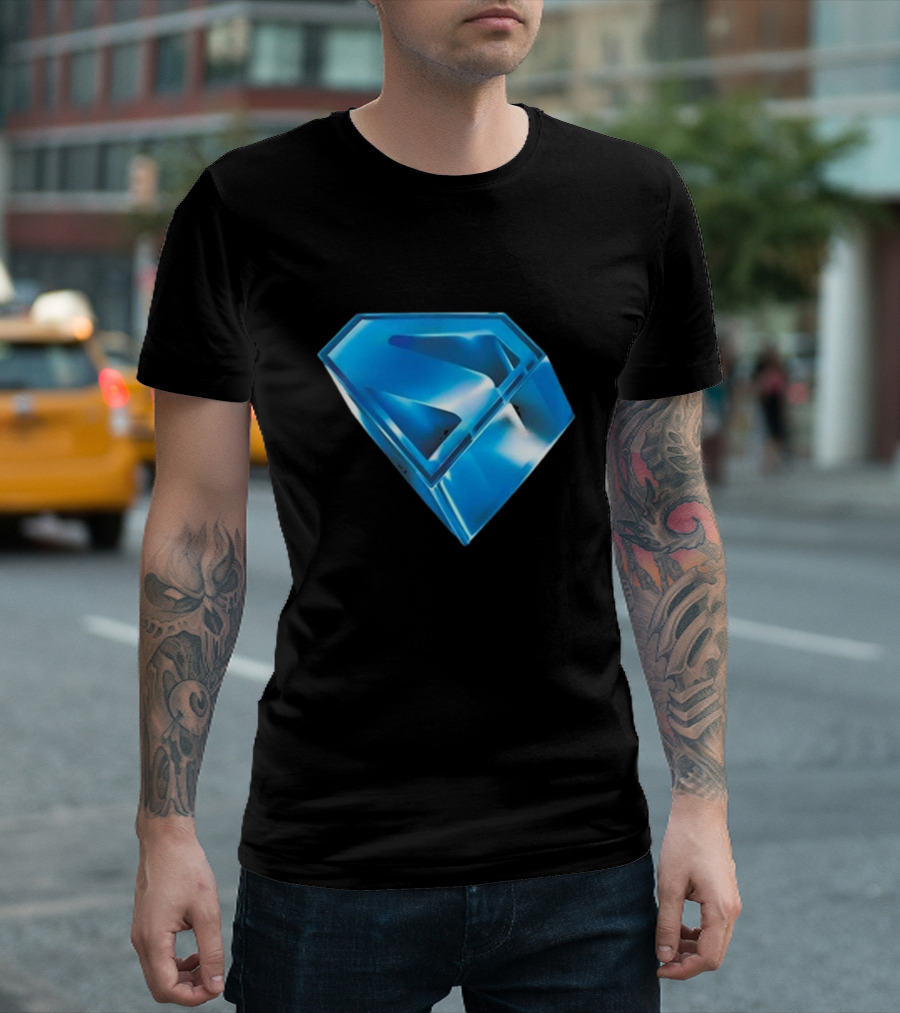 Superman 2025 Movie Stylized S-Shield Blue Diamond Emblem T-Shirt