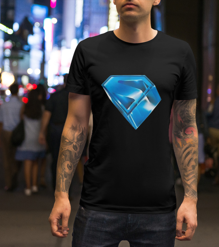 Superman 2025 Movie Stylized S-Shield Blue Diamond Emblem T-Shirt