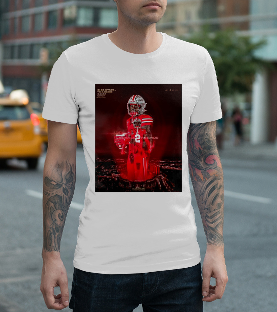 Ohio State Buckeyes Vs Tennessee Vols Caleb Downs Jeremiah Smith 12 21 24 Scarlet For The Shoe CFP T-Shirt