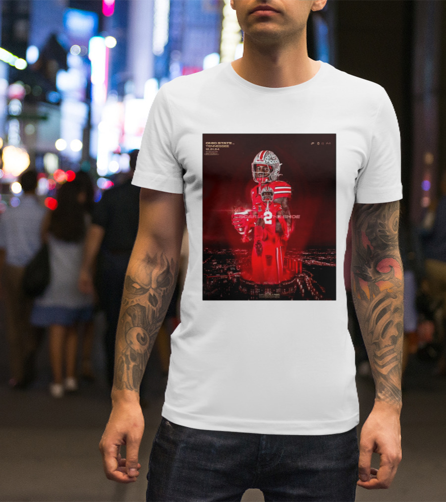 Ohio State Buckeyes Vs Tennessee Vols Caleb Downs Jeremiah Smith 12 21 24 Scarlet For The Shoe CFP T-Shirt