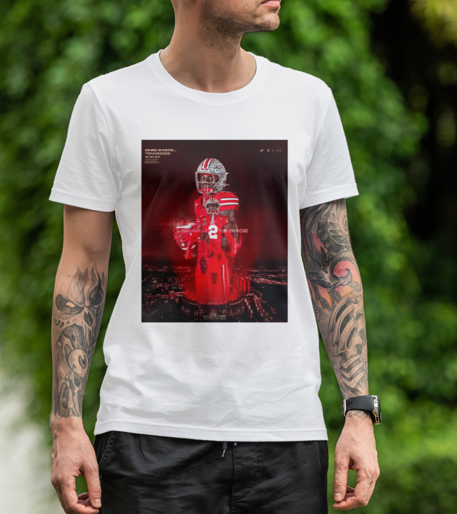 Ohio State Buckeyes Vs Tennessee Vols Caleb Downs Jeremiah Smith 12 21 24 Scarlet For The Shoe CFP T-Shirt