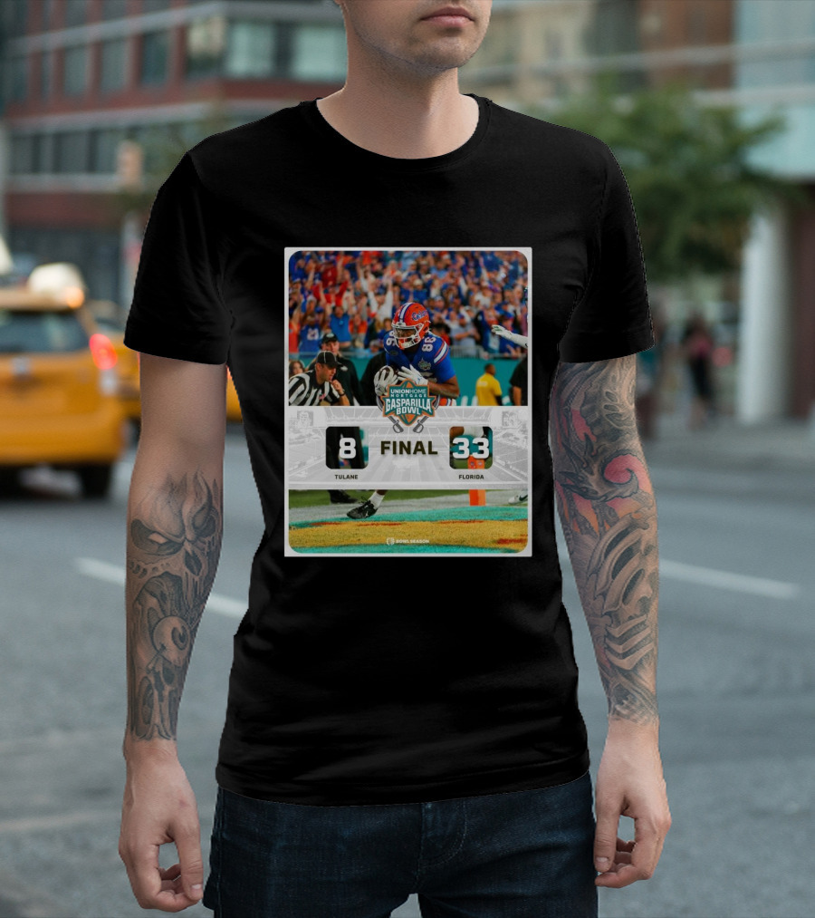 Final Score Tulane Green Wave 8 vs Florida Gators 33 Union Home Mortgage Gasparilla Bowl T-Shirt