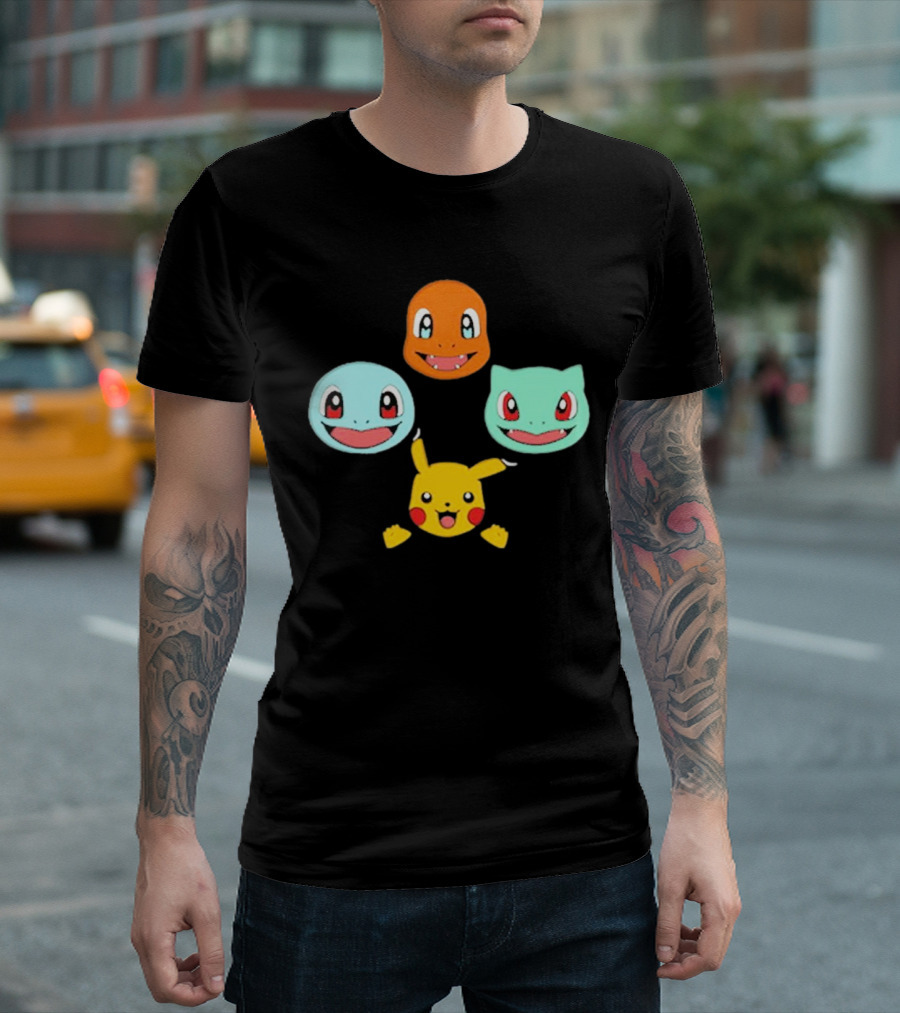 Pokemon Bohemian Rhapsody Charmander Squirtle Bulbasaur Pikachu Faces T-Shirt