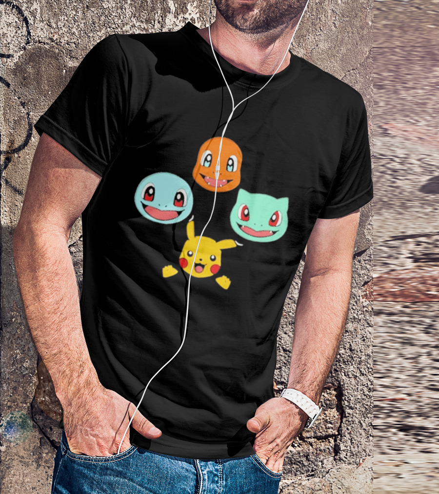 Pokemon Bohemian Rhapsody Charmander Squirtle Bulbasaur Pikachu Faces T-Shirt