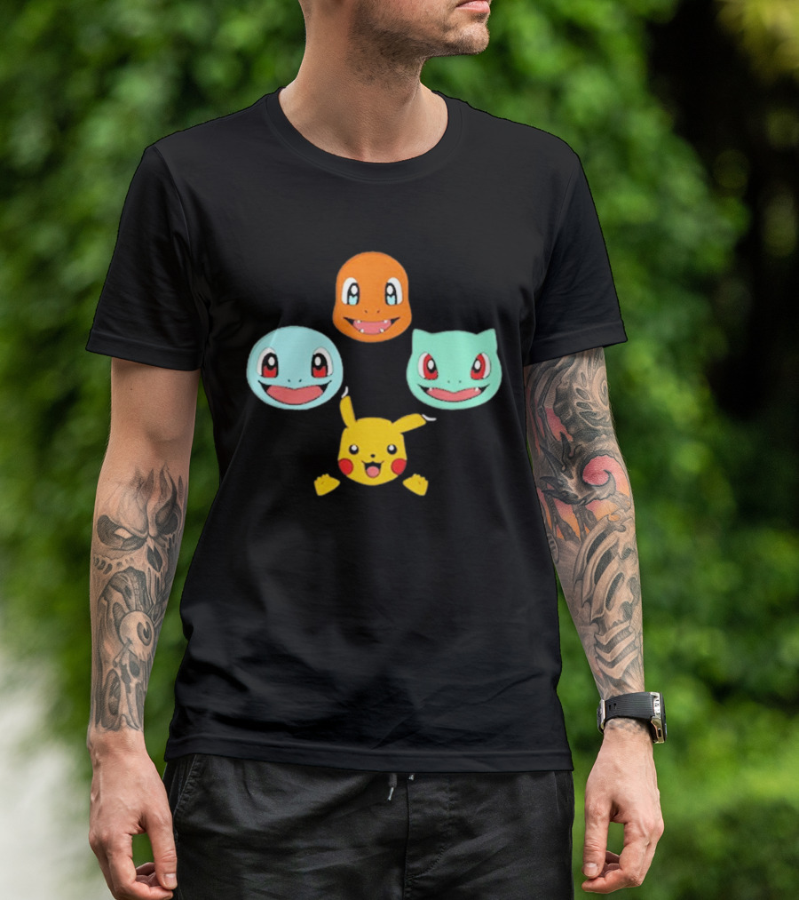 Pokemon Bohemian Rhapsody Charmander Squirtle Bulbasaur Pikachu Faces T-Shirt