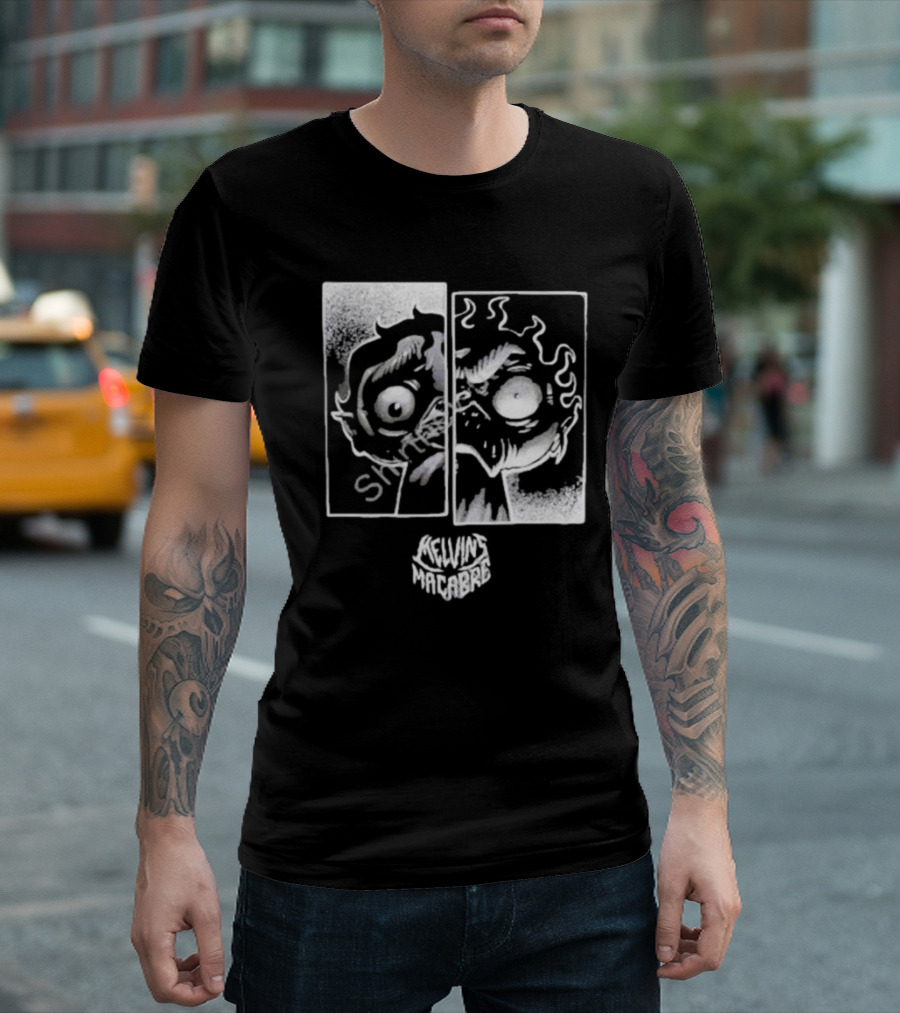 MeatCanyon Merch Melvin’s Macabre Split Face Creepy Comic T-Shirt