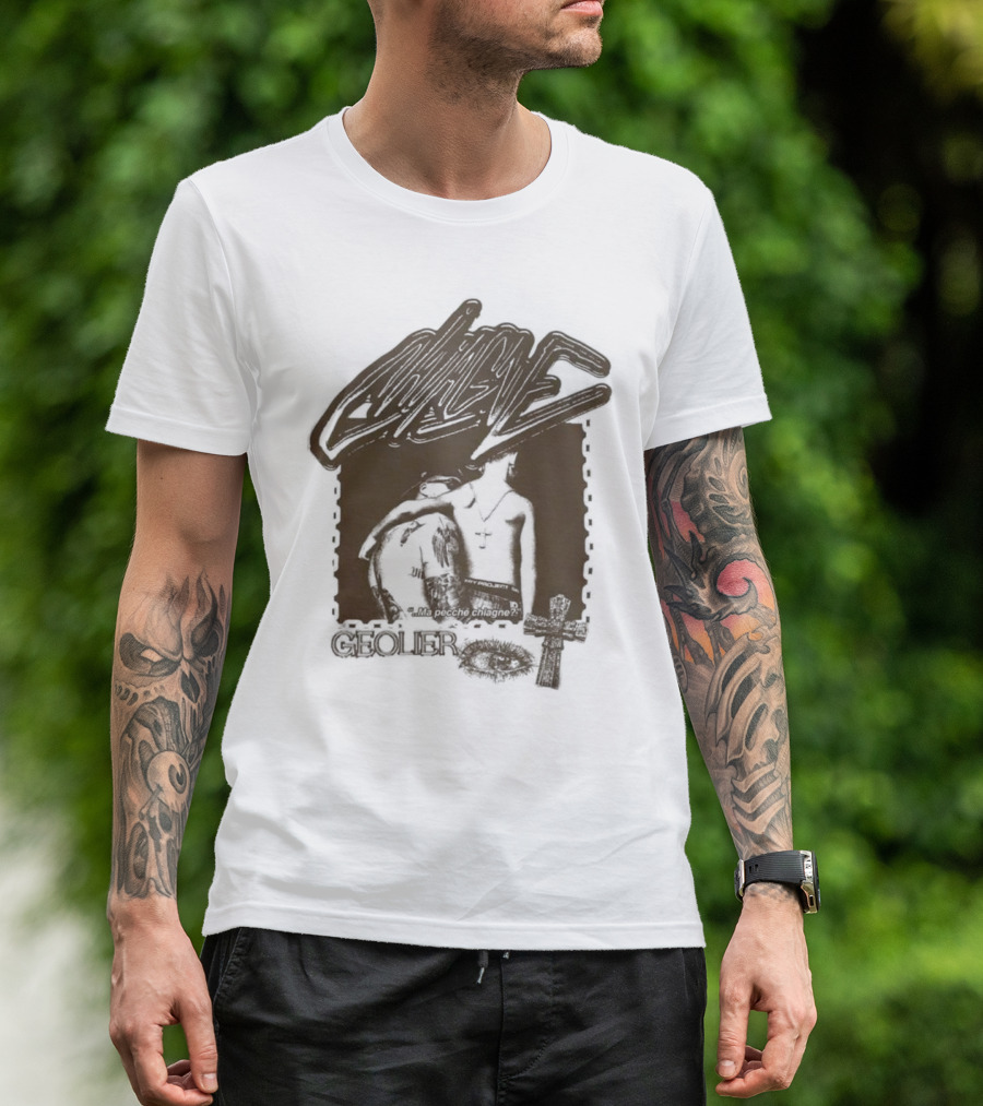 Geolier Chiagne Na Pecché Chiagne Cross Tattoo T-Shirt