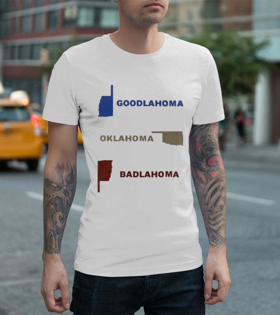 Goodlahoma Oklahoma Badlahoma Text with State Map T-Shirt