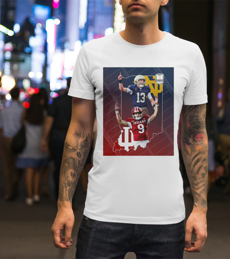 Indiana Hoosiers Versus Notre Dame Fighting Irish 12-Team CFP Friday Matchup T-Shirt