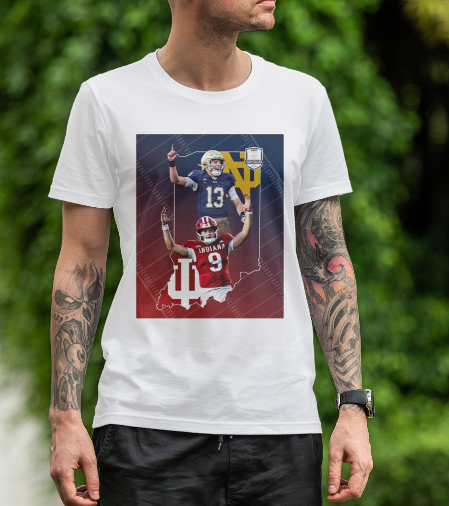 Indiana Hoosiers Versus Notre Dame Fighting Irish 12-Team CFP Friday Matchup T-Shirt