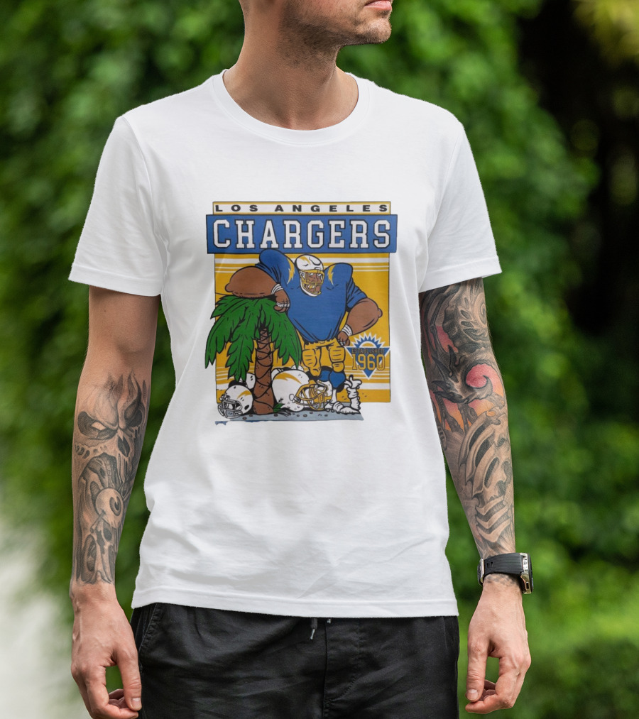 Los Angeles Chargers Crenshaw Skate Club Light Blue Palm Tree Established 1960 Football Player T-Shirt