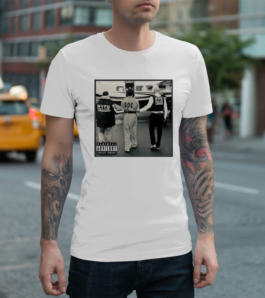 NYPD Police DOC Helicopter Pad Album Cover Parental Advisory T-Shirt