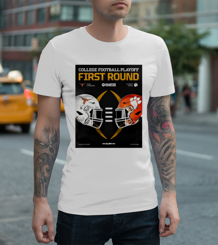 Texas Longhorns Vs Clemson Tigers Helmet College Football Playoff 2025 First Round Bring Glory Home T-Shirt