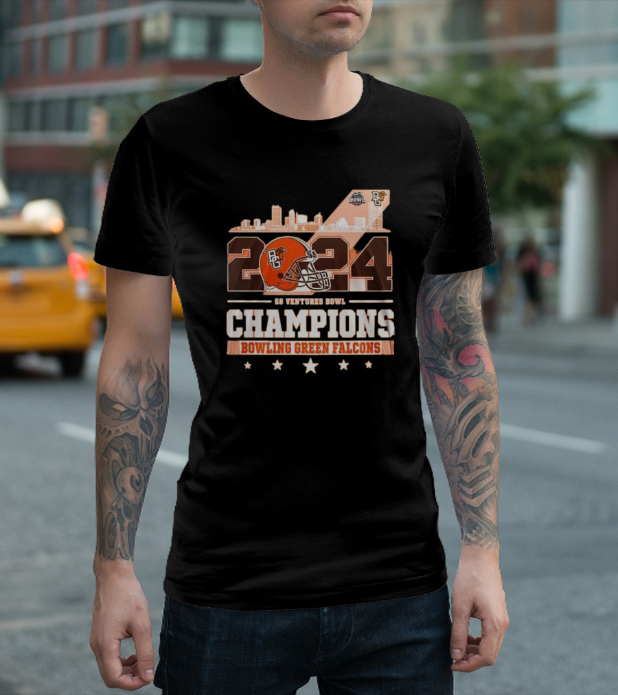Bowling Green Falcons Football 2024 Champions 68 Ventures Bowl Skyline T-Shirt