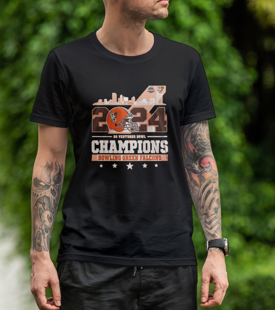 Bowling Green Falcons Football 2024 Champions 68 Ventures Bowl Skyline T-Shirt