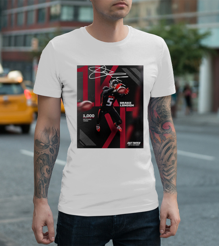 Atlanta Falcons Drake London 1000 Receiving Yards Signature Fast Twitch How G Does Energy T-Shirt