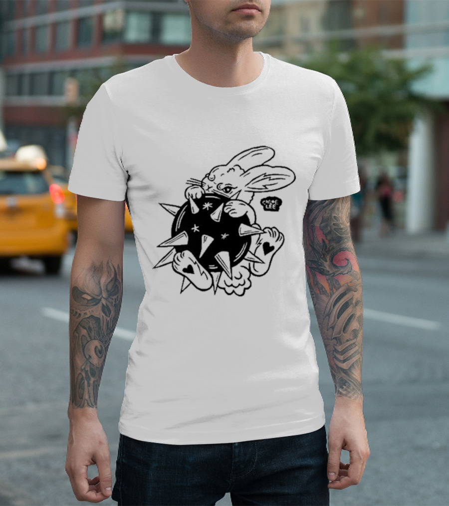 Chloeleeart Morningstar Bunny Holding Spiked Ball with Stars and Hearts T-Shirt