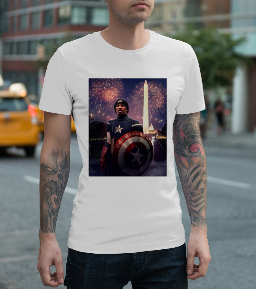 Jayden Daniels Commanders Win Victory Secured Raise Hail Washington Monument Fireworks T-Shirt