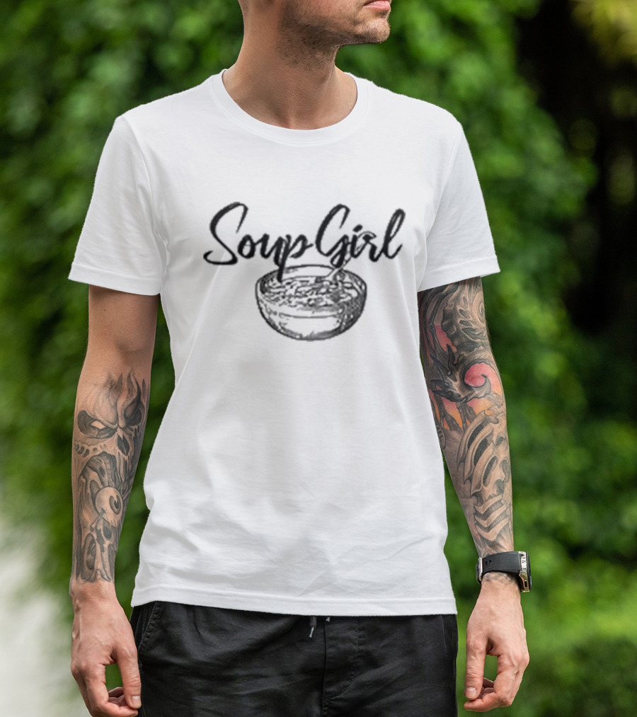 Soup Girl Bowl Sketch Font Style Trend Kat Timpf Wearing T-Shirt