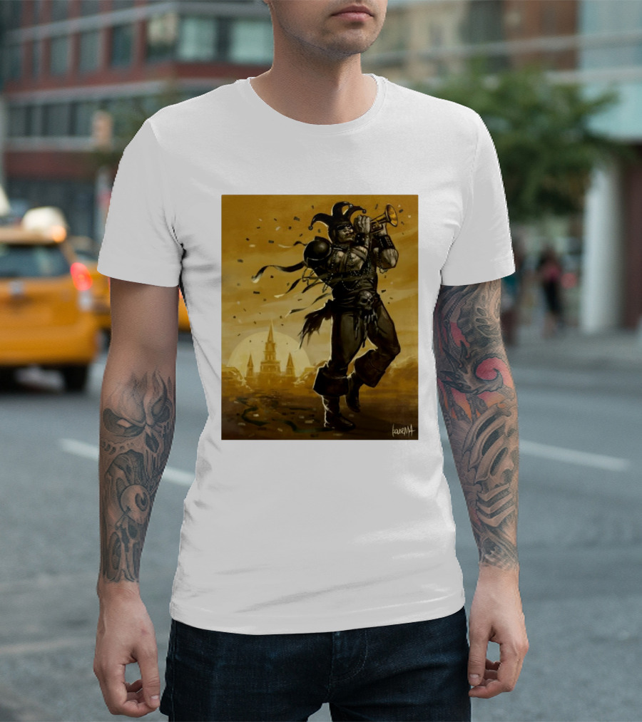 Las Vegas Raiders vs New Orleans Saints Jester Trumpet Celebration Illustrative Painting T-Shirt