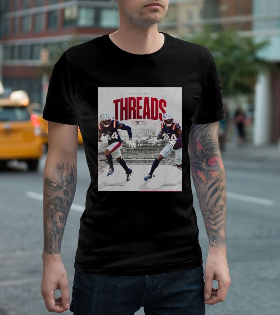 Blue On Silver Threads New England Patriots Vs Los Angeles Chargers Week 17 Dec 28 Gillette Stadium T-Shirt