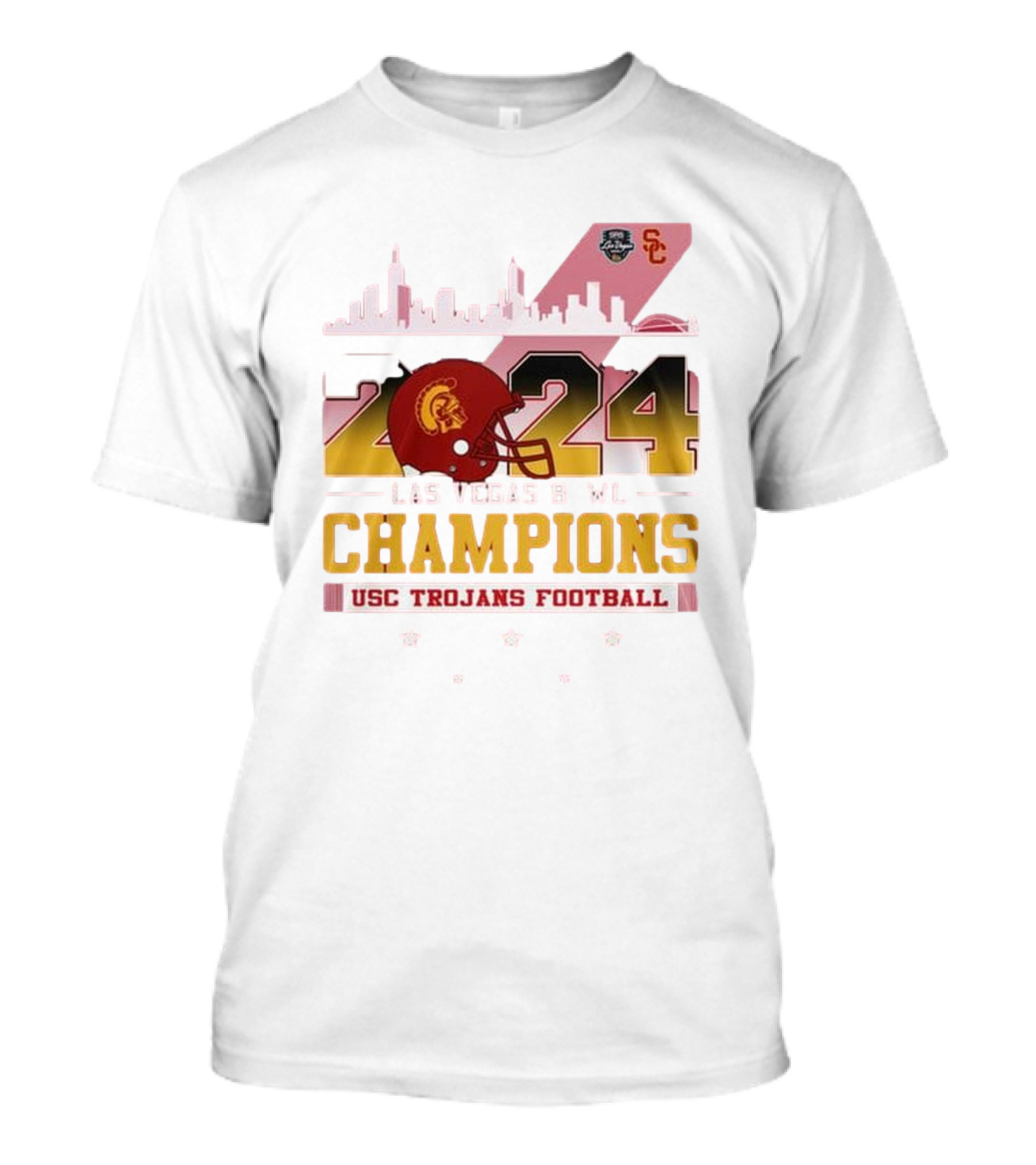 USC Trojans Football 2024 Las Vegas Bowl Champions Skyline Helmet T-Shirt