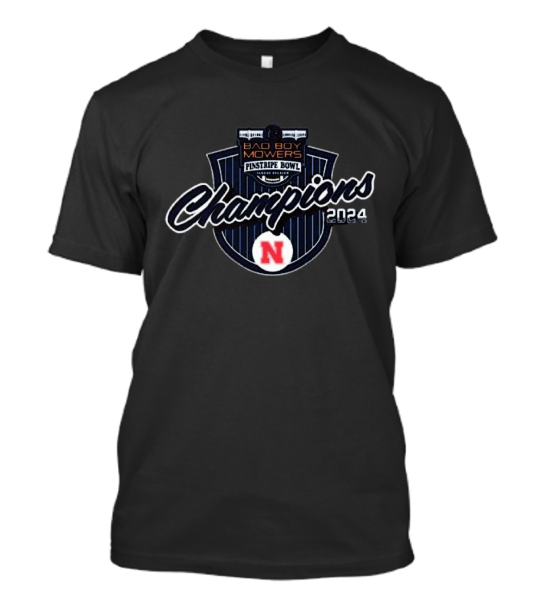 Nebraska Cornhuskers 2024 Bad Boy Mowers Pinstripe Bowl Champions T-Shirt