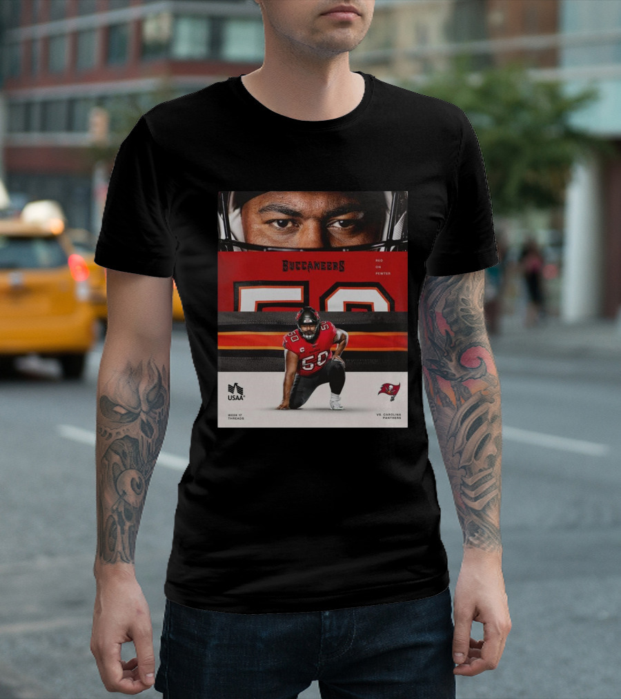 Vita Vea Buccaneers vs Panthers Week 17 Threads Red On Pewter T-Shirt