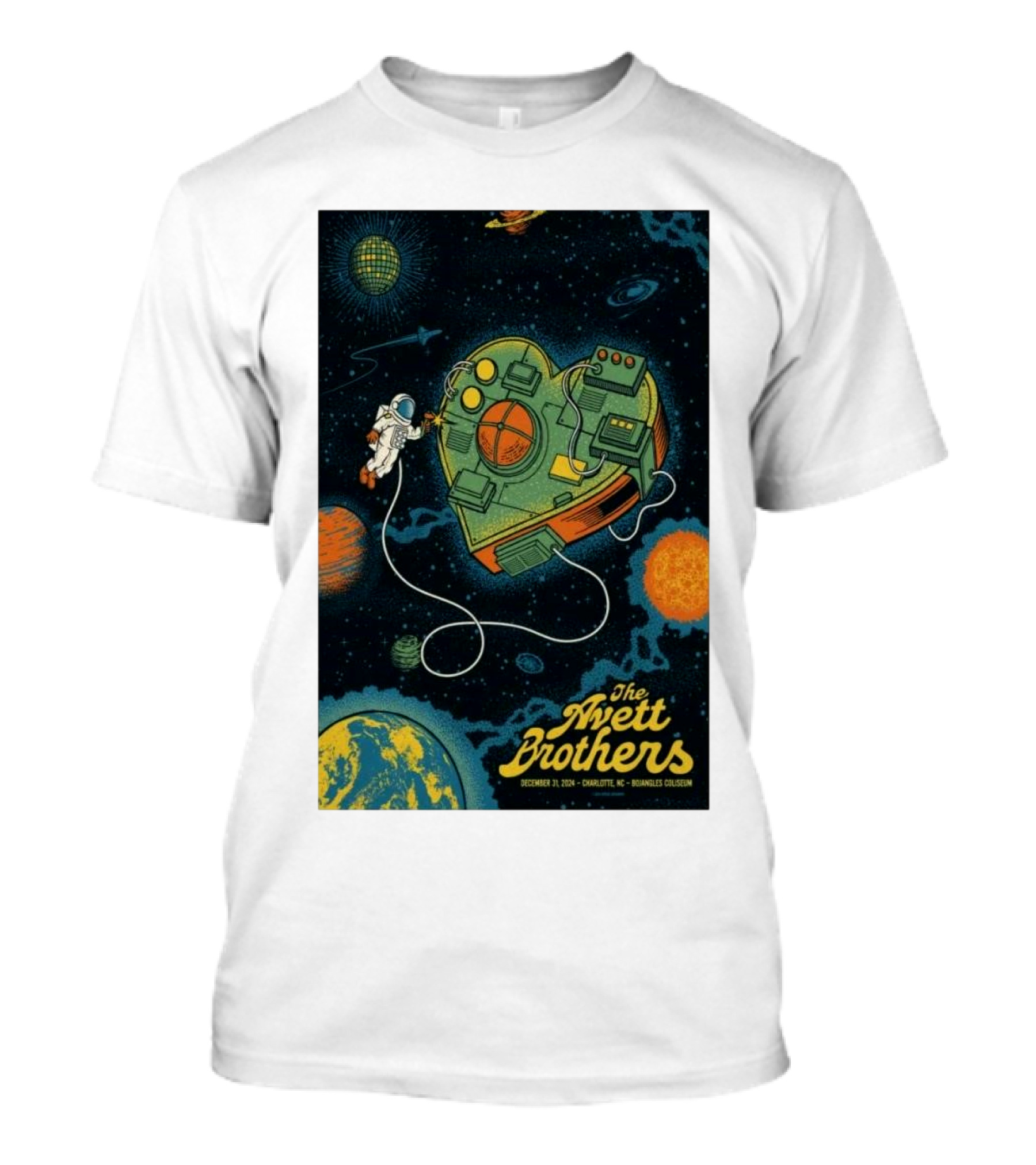 The Avett Brothers Dec 31 2024 Charlotte NC Bojangles Coliseum Space Heart Astronaut T-Shirt