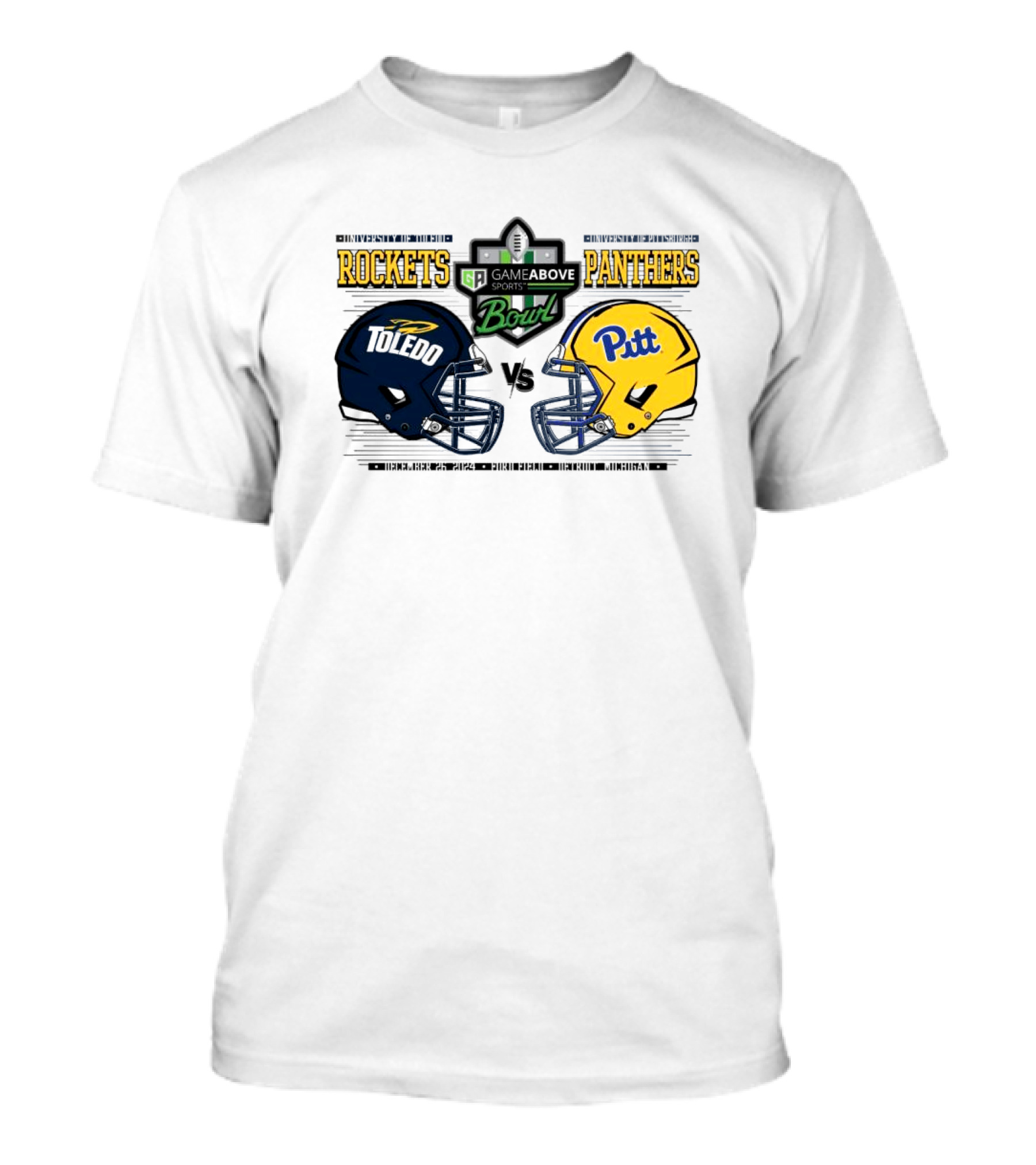 Toledo Rockets Vs Pitt Panthers Gameabove Sports Bowl December 26th 2024 Head To Head Football Matchup T-Shirt