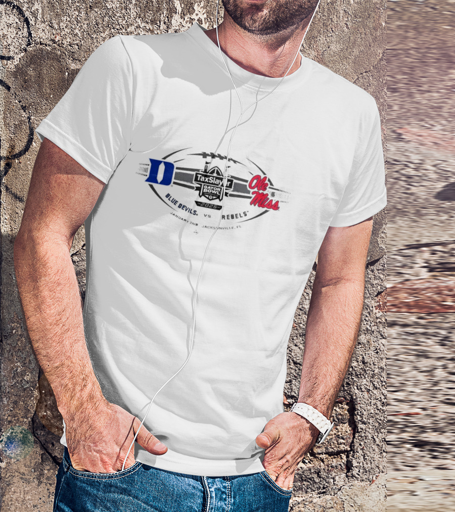 Duke Blue Devils Vs Ole Miss Rebels 2025 TaxSlayer Gator Bowl January 2 Jacksonville Florida T-Shirt