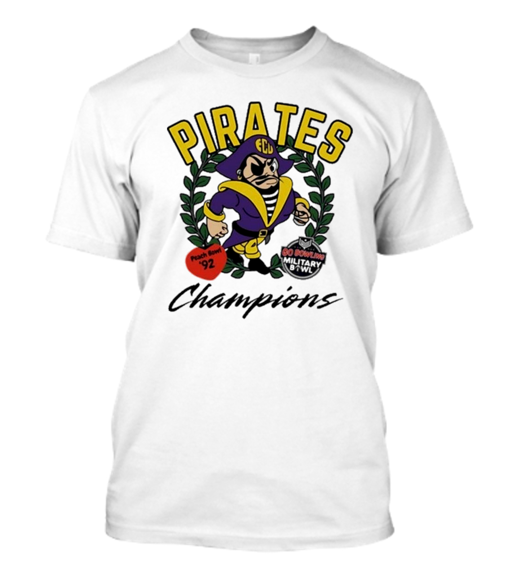 Pirates ECU Football Champions Peach Bowl '92 Military Bowl 8&WL T-Shirt