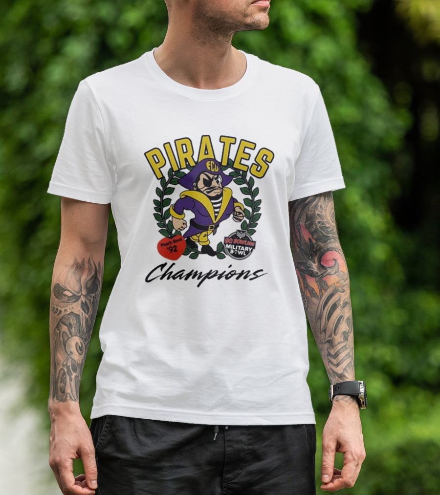 Pirates ECU Football Champions Peach Bowl '92 Military Bowl 8&WL T-Shirt