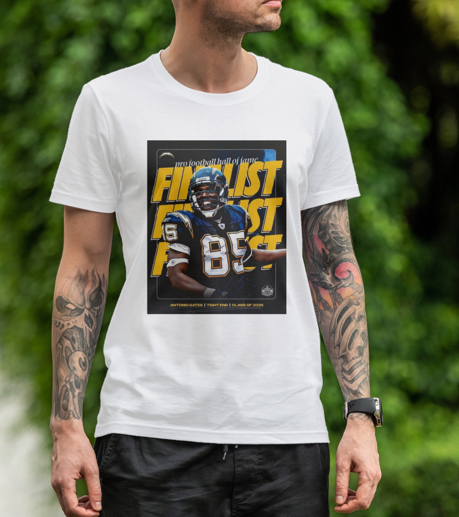Los Angeles Chargers NFL Antonio Gates Tight End Pro Football Hall Of Fame Finalist Class Of 2025 T-Shirt