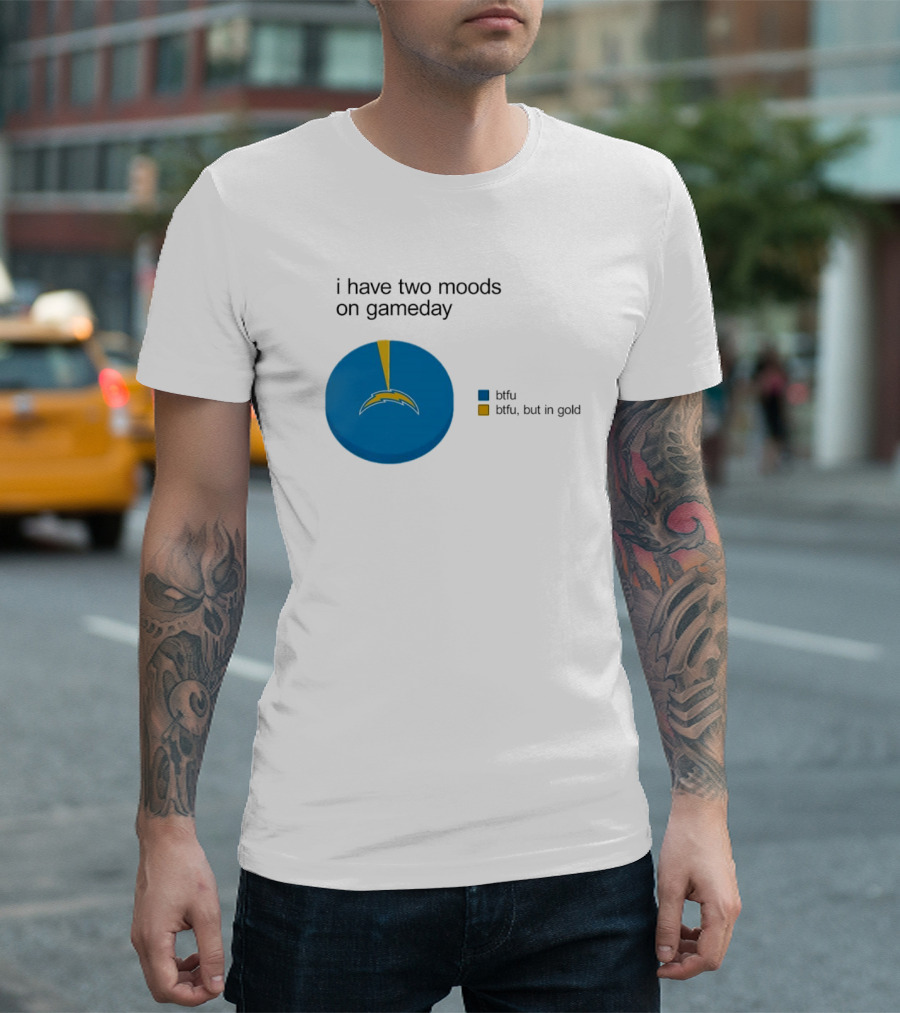 Los Angeles Chargers Two Moods on Gameday Btfu But in Gold T-Shirt
