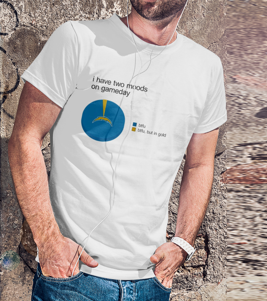 Los Angeles Chargers Two Moods On Gameday Btfu But In Gold T-Shirt