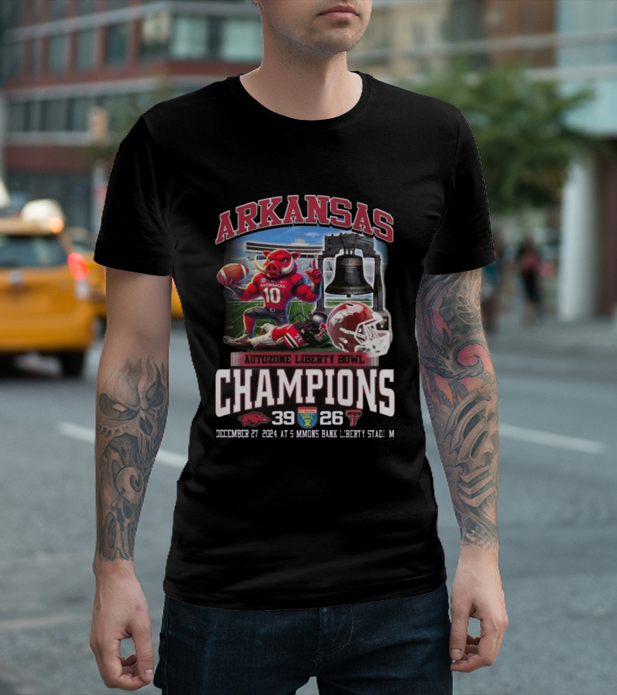 Arkansas Razorbacks Autozone Liberty Bowl Champions December 27 2024 Victory 39-26 T-Shirt