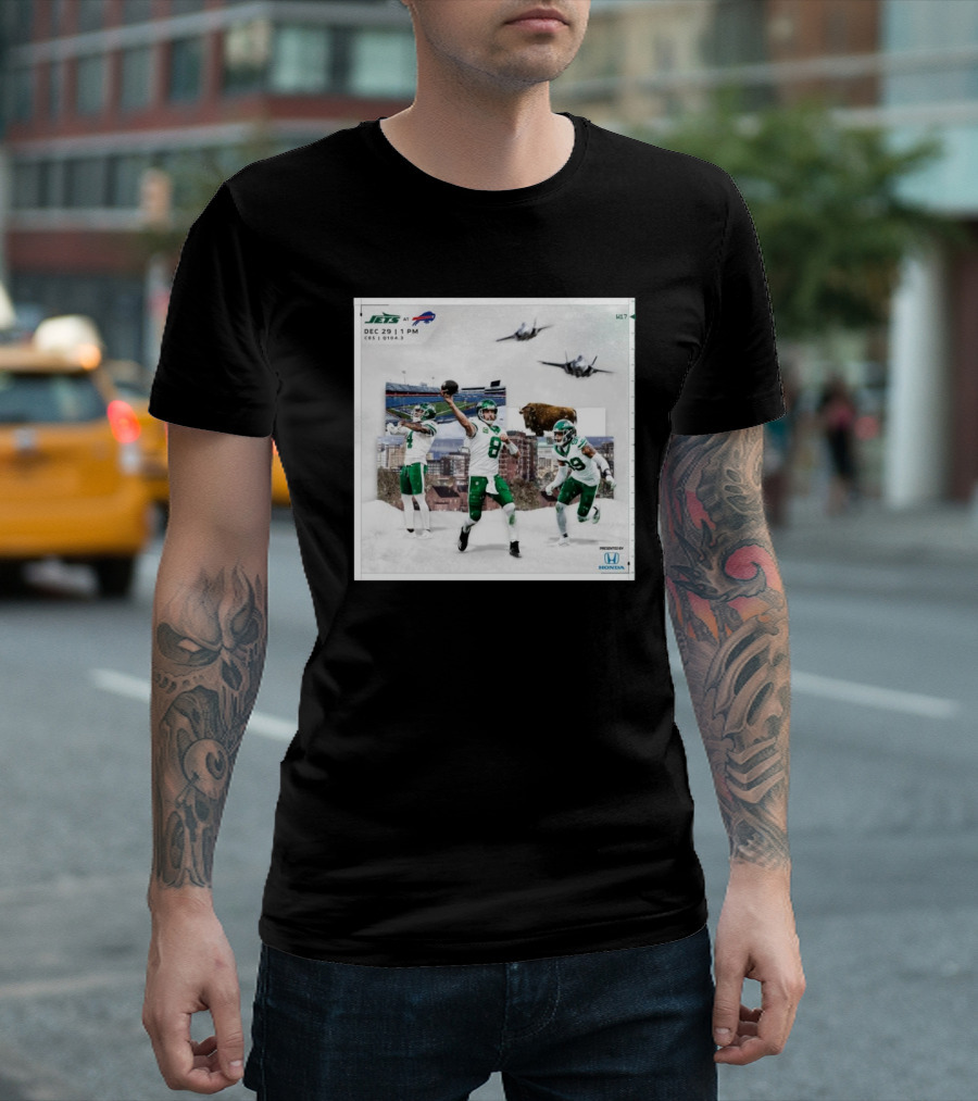 DJ Reed Aaron Rodgers Will McDonald New York Jets at Buffalo Bills Gameday December 29 2024 CBS Honda T-Shirt