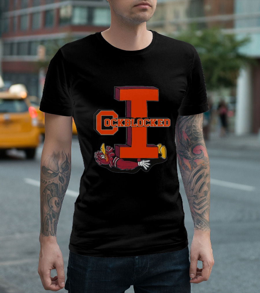 Cockblocked Illinois Gamecock Mascot Under Large Orange I T-Shirt