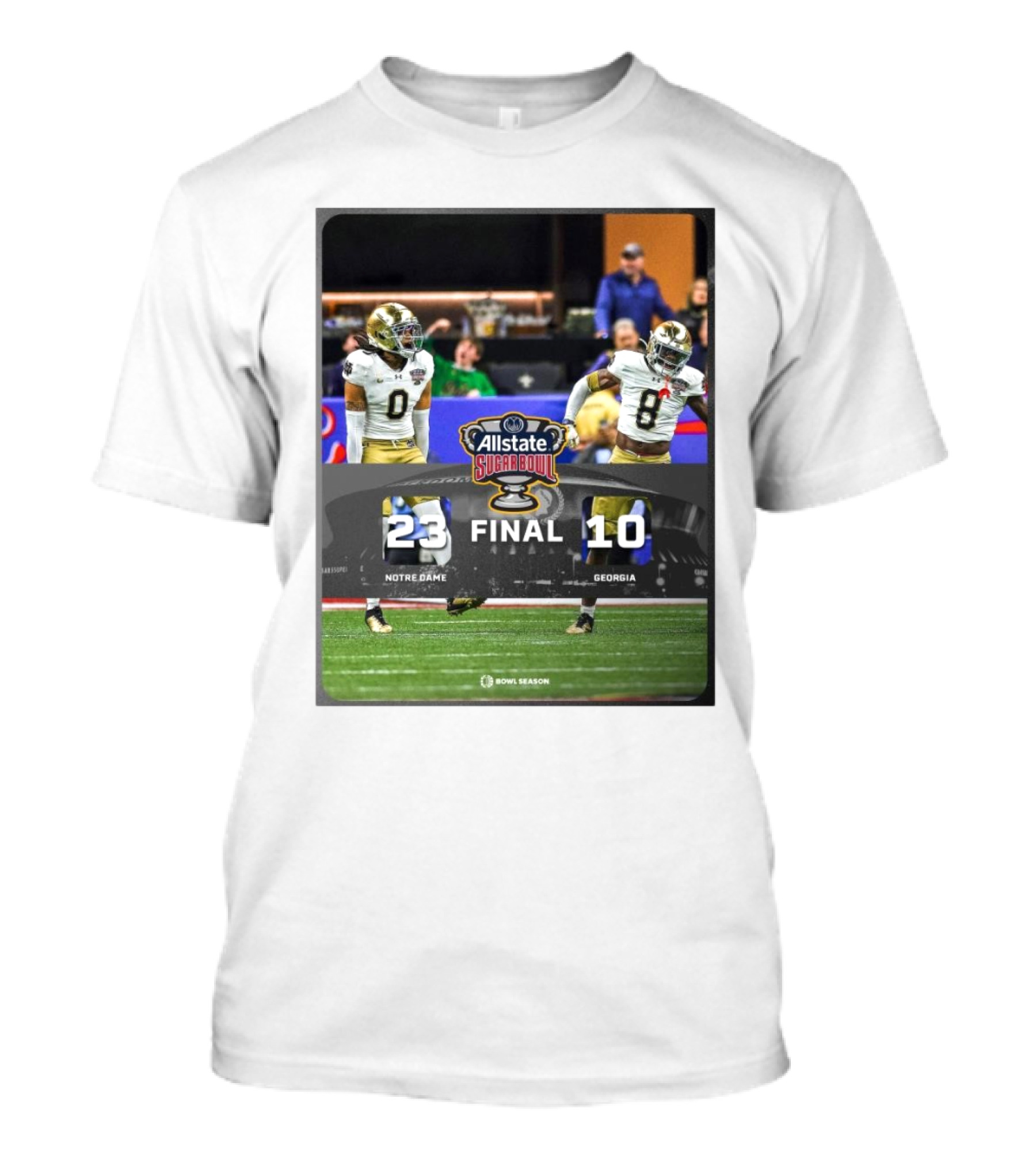 Final Score Notre Dame Fighting Irish 23 Georgia Bulldogs 10 Allstate Sugar Bowl 2025 T-Shirt