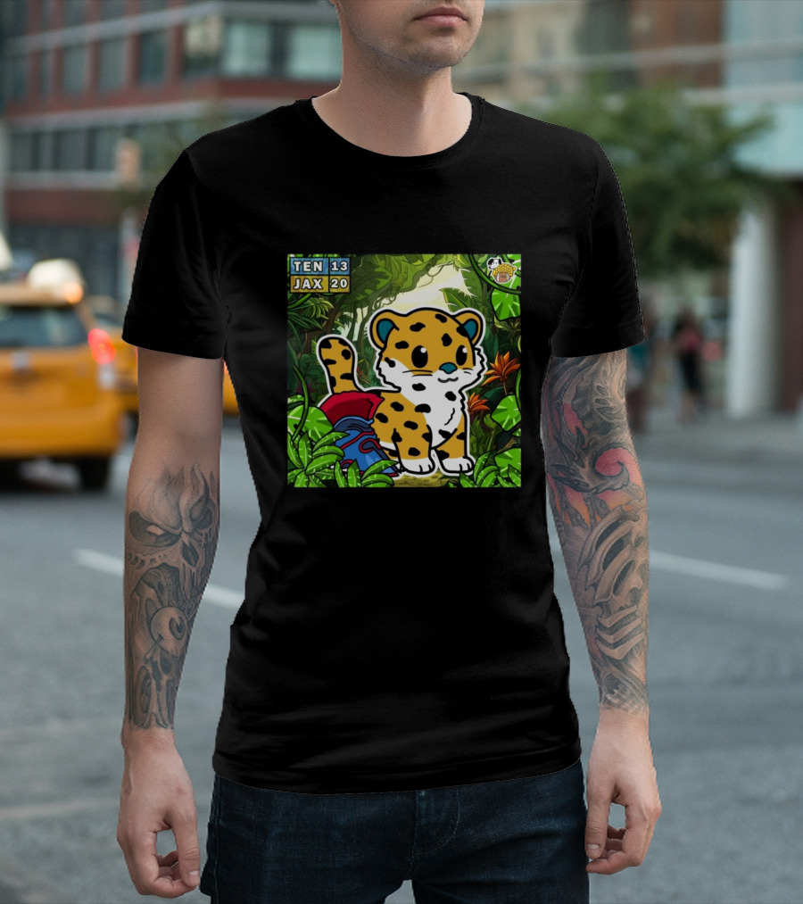 TEN 13 JAX 20 Jungle Pounce Cartoon Jaguars Victory Over Titans T-Shirt