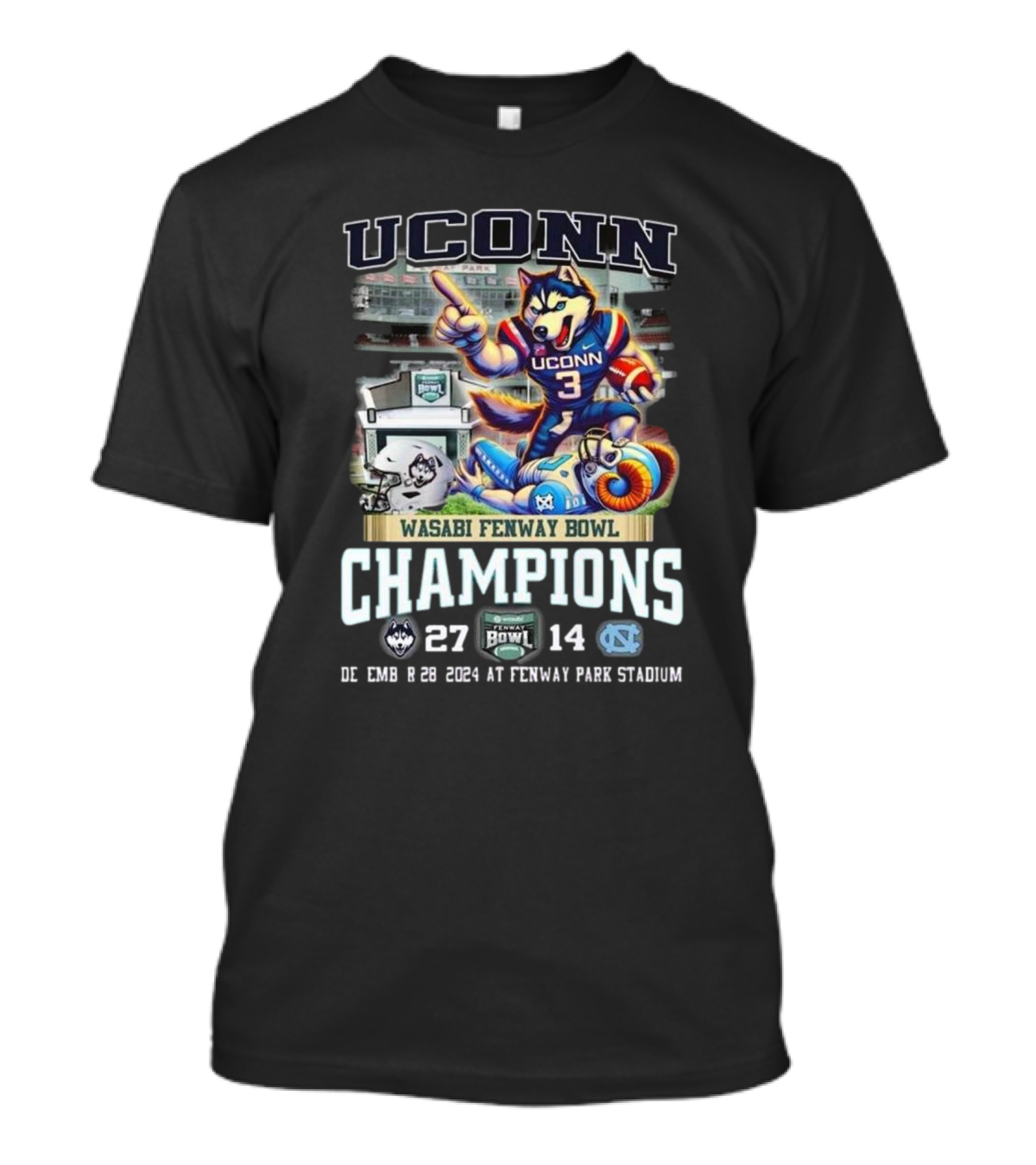 Uconn Huskies 27-14 Wasabi Fenway Bowl Champions December 28 2024 Fenway Park Stadium T-Shirt